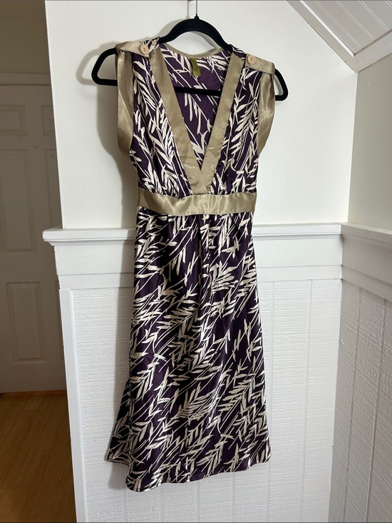 Lush Dresses & Skirts - Lush Y2K Gold and Purple Satin Tie Back Dress size Medium AOP All over print